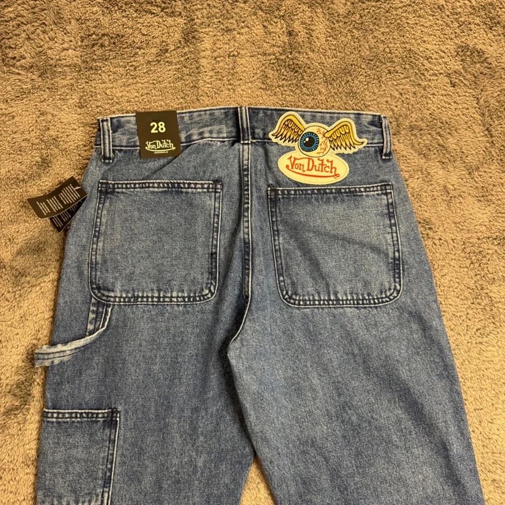 Von Dutch Originals Carpenter Jeans Blue Denim Double Knee Stretchy Size 28 NWT